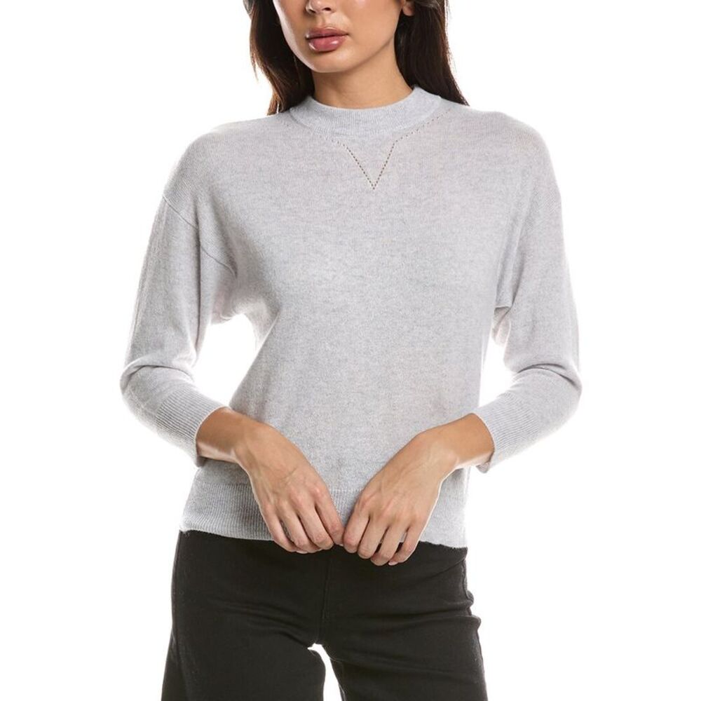 Forte Cashmere Womens  Crop 100% Cashmere Sweatshirt, Grey
